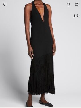 Proenza Schouler Knit Black Halter Fringe Midi Dress